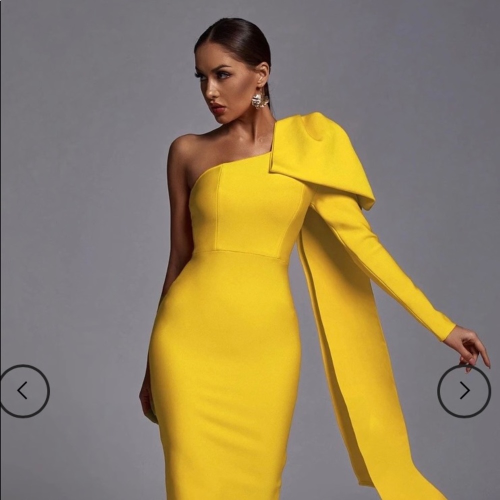 Brand new Yellow one sleeve bodycon bandage dress